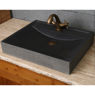 Vasque en lave noire naturelle polie par rectangle